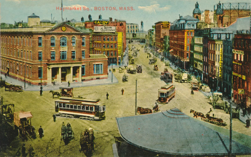 Vintage Postcard: Haymarket Square with Streetcars