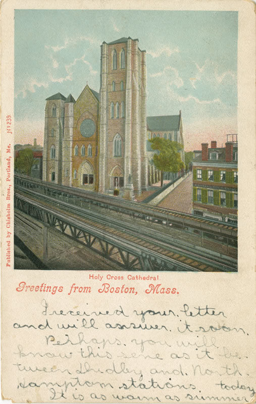 Vintage Postcard: Holy Cross Cathedral with Washington Street Elevated