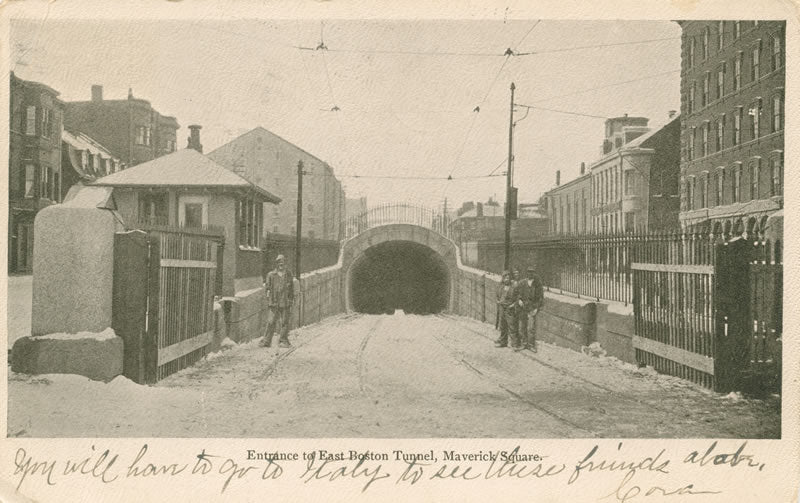 Vintage Postcard: Entrance to East Boston Tunnel from Maverick Square