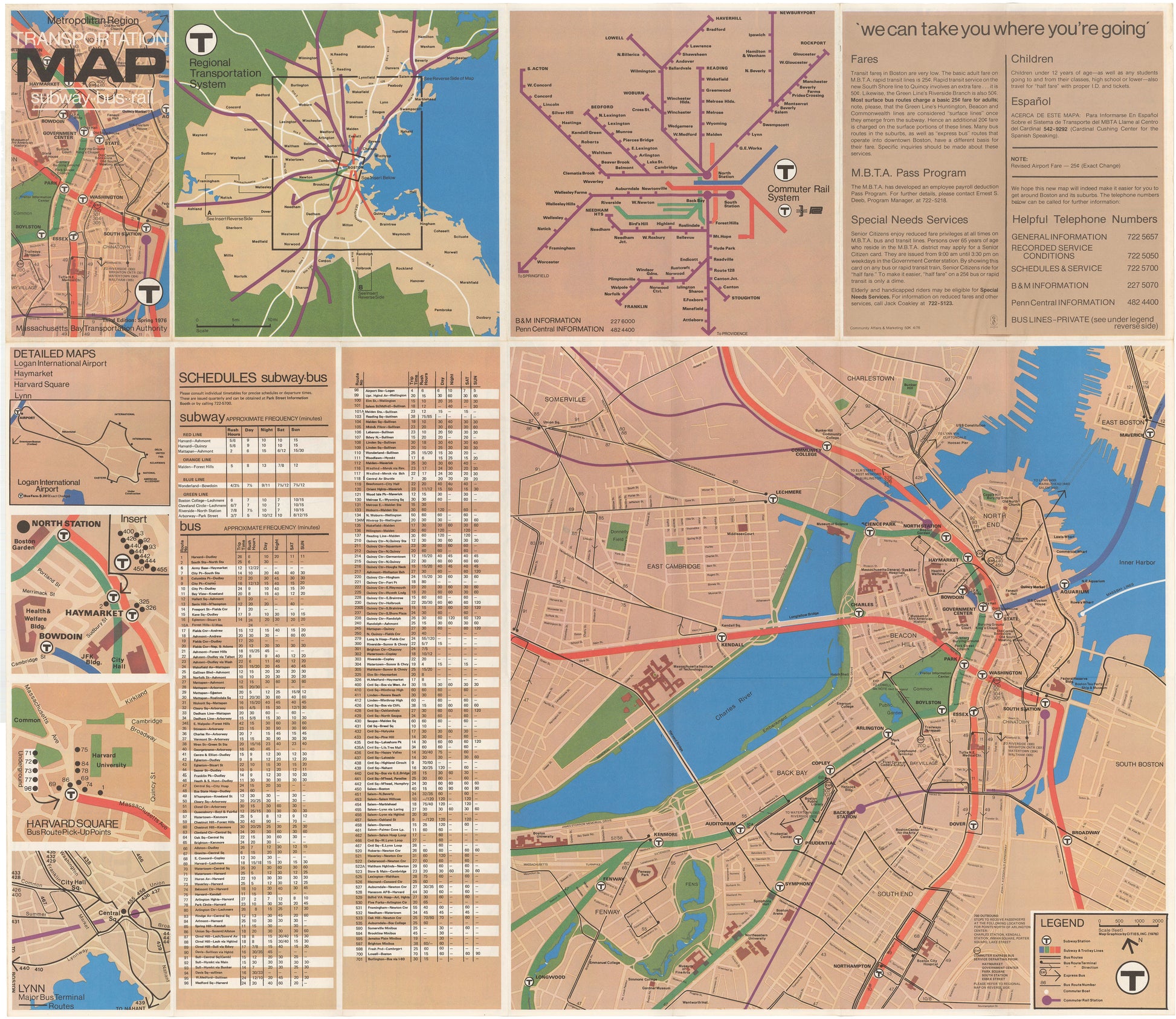 1976 (Spring) MBTA System Map (Side B)