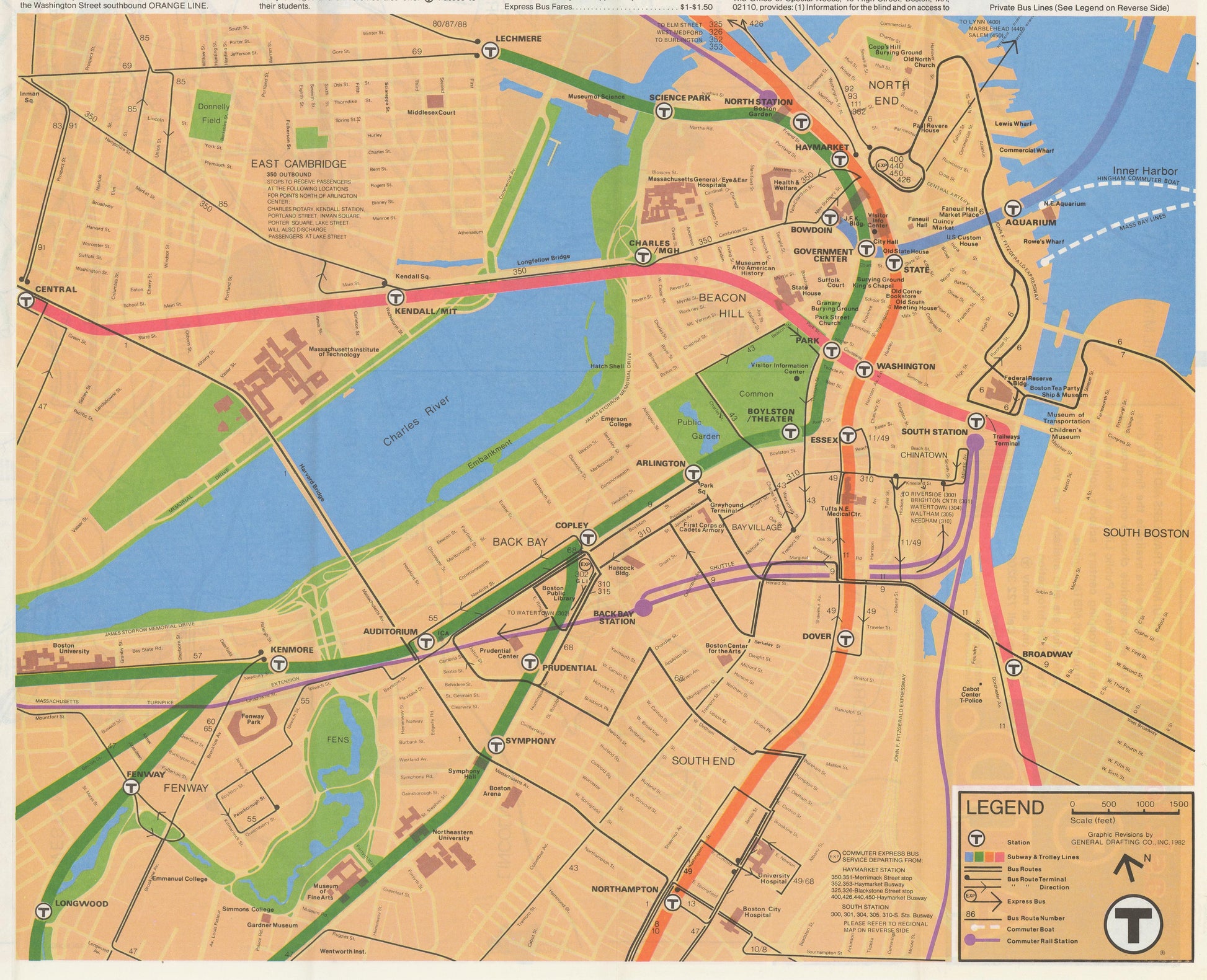 1982 MBTA System Map (Side B: Downtown Map)