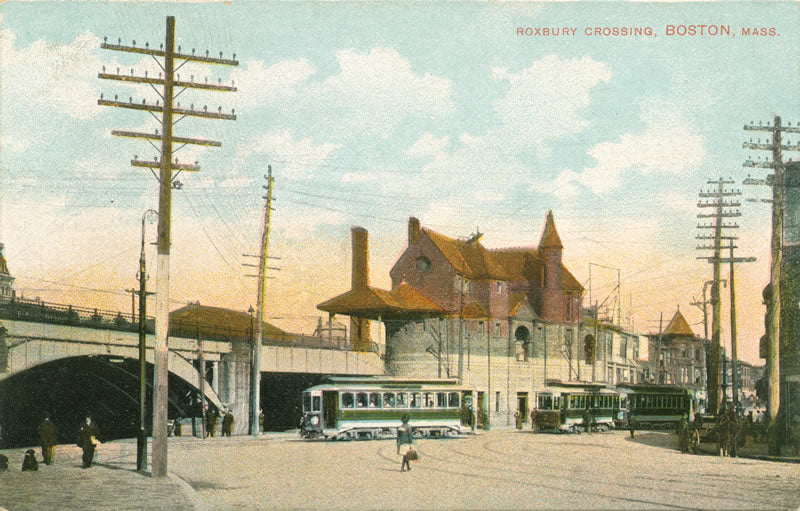 Vintage Postcard: Roxbury Crossing showing Streetcars and Elevated Railways