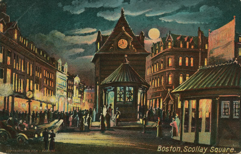 Vintage Postcard: Scollay Square Station Head Houses at Night