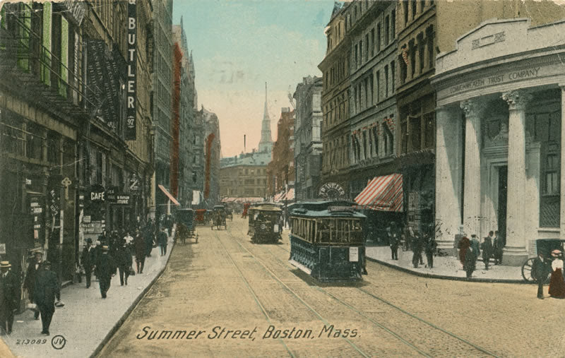 Vintage Postcard: Summer Street Streetcars