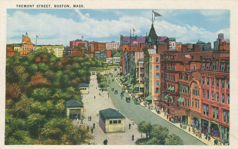 Vintage Postcard: Tremont Street with Subway Entrances