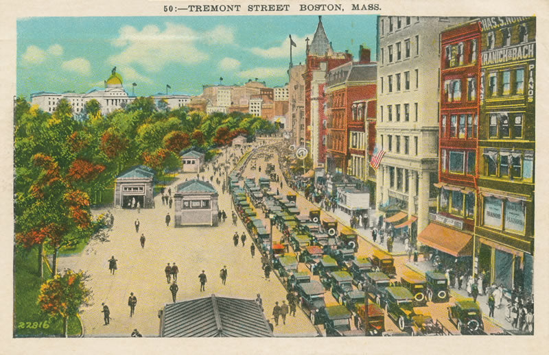 Vintage Postcard: Tremont Street with Entrances to Subway
