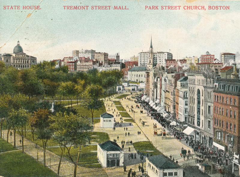 Vintage Postcard: Tremont Street showing the State house and Subway Entrances