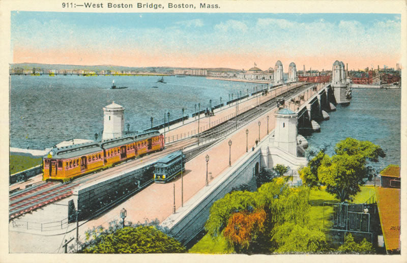 Vintage Postcard: West Boston Bridge over the Charles River Basin with Subway