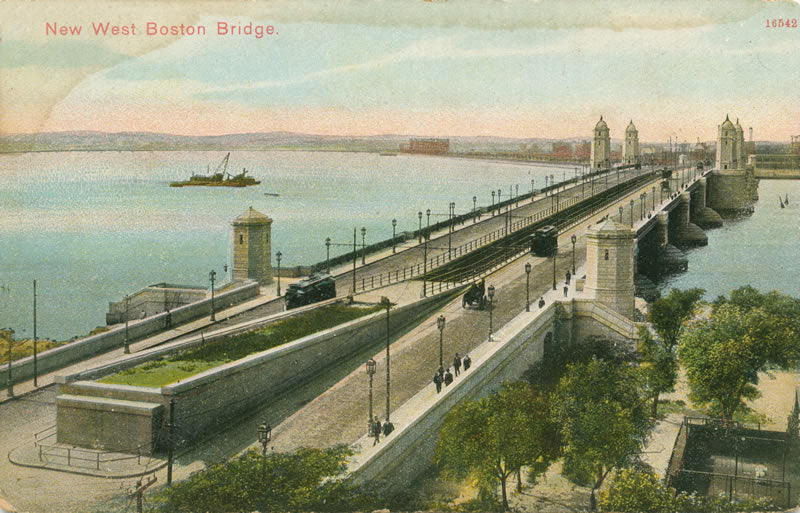 Vintage Postcard: New West Boston Bridge over the Charles River