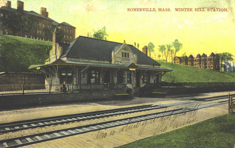 Vintage Postcard: Winter Hill Station in Somerville