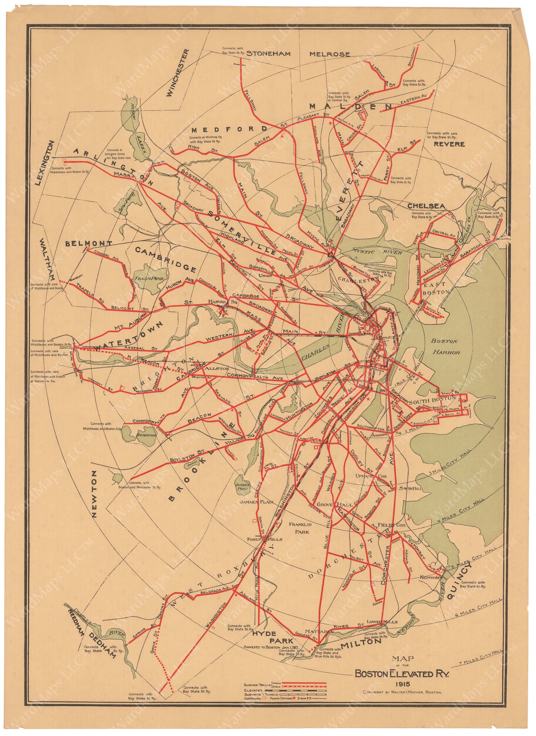 1915 Boston Elevated Railway Co. System Map