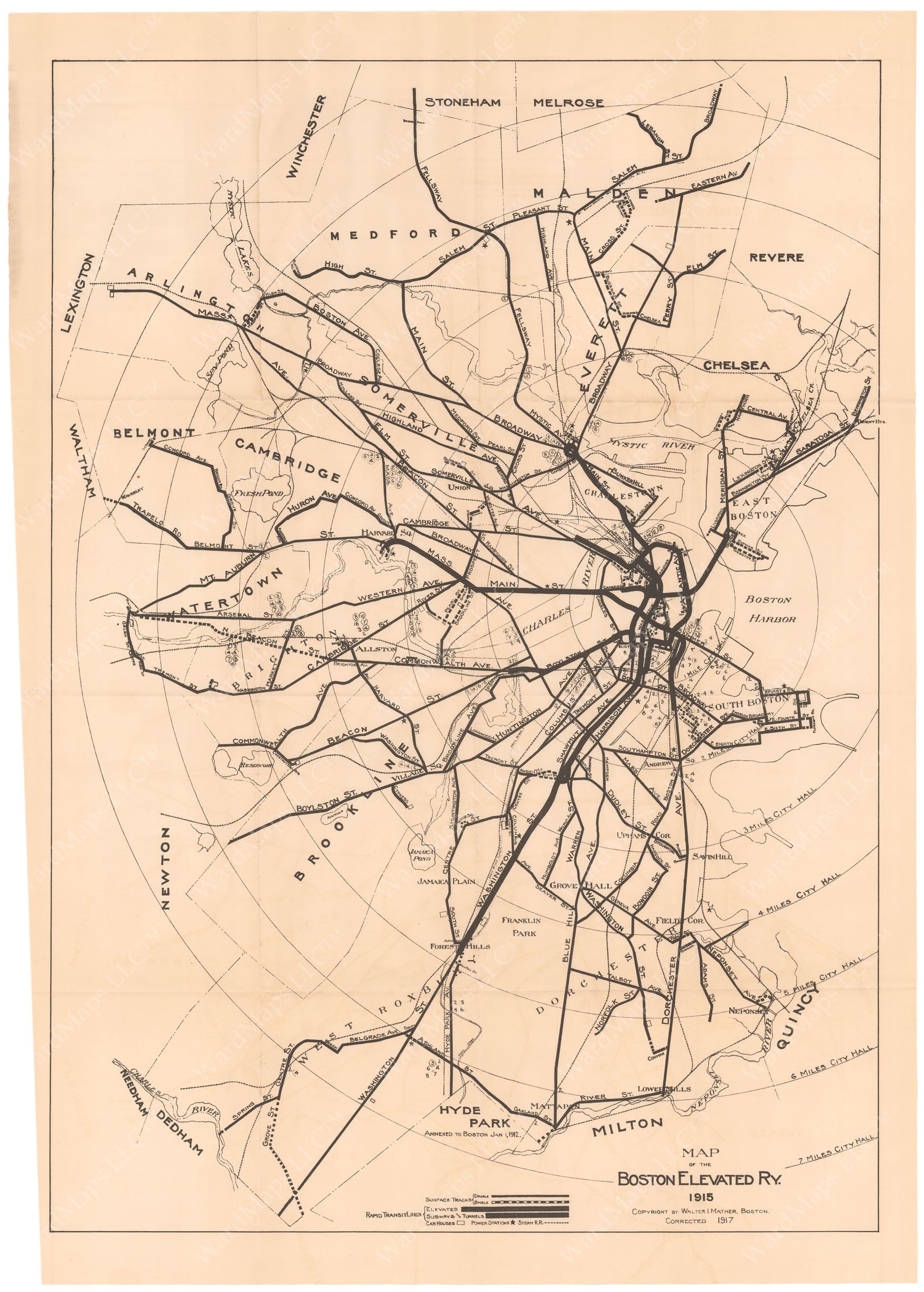 1917 Boston Elevated Railway Co. System Map